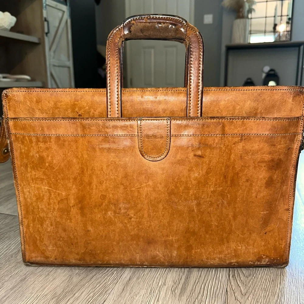 Vtg Hartmann Distressed Brown Leather Laptop Briefcase Messenger Bag